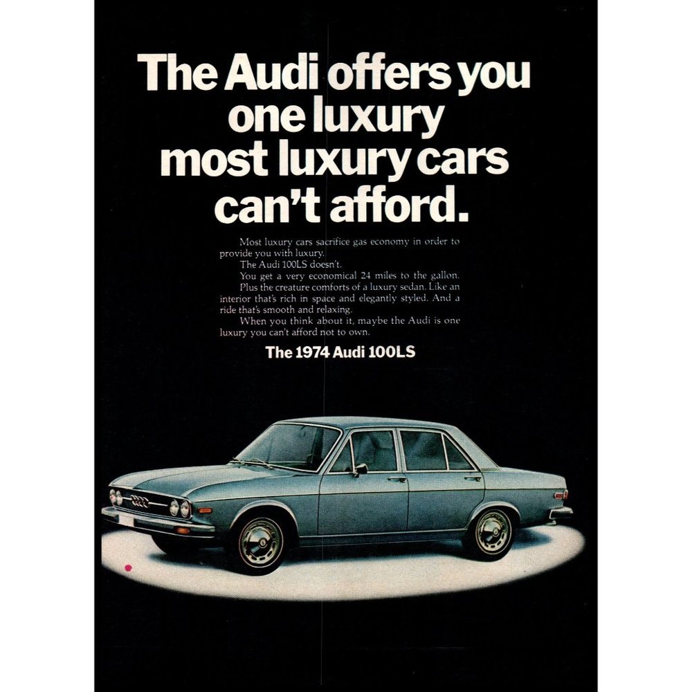 1974 Audi 100LS Blue 4 Door Sedan Vintage Print Ad Wall Art Photo